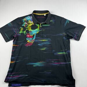Robert Graham Vanish Polo Men’s Large Rare Print Skul Black Multicolor